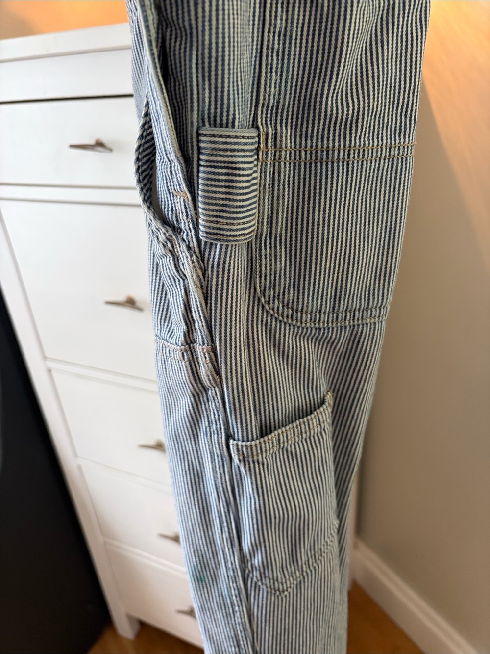 Carhartt women’s striped railroad denim bib overall - Picture 3 of 7